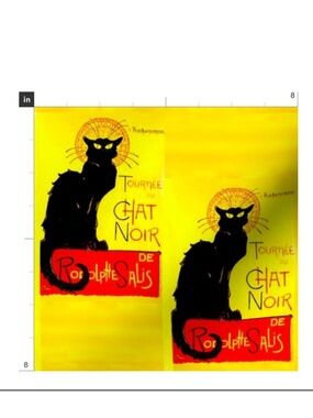 Le Chat Noir on yellow cotton, Fabric Swatch
